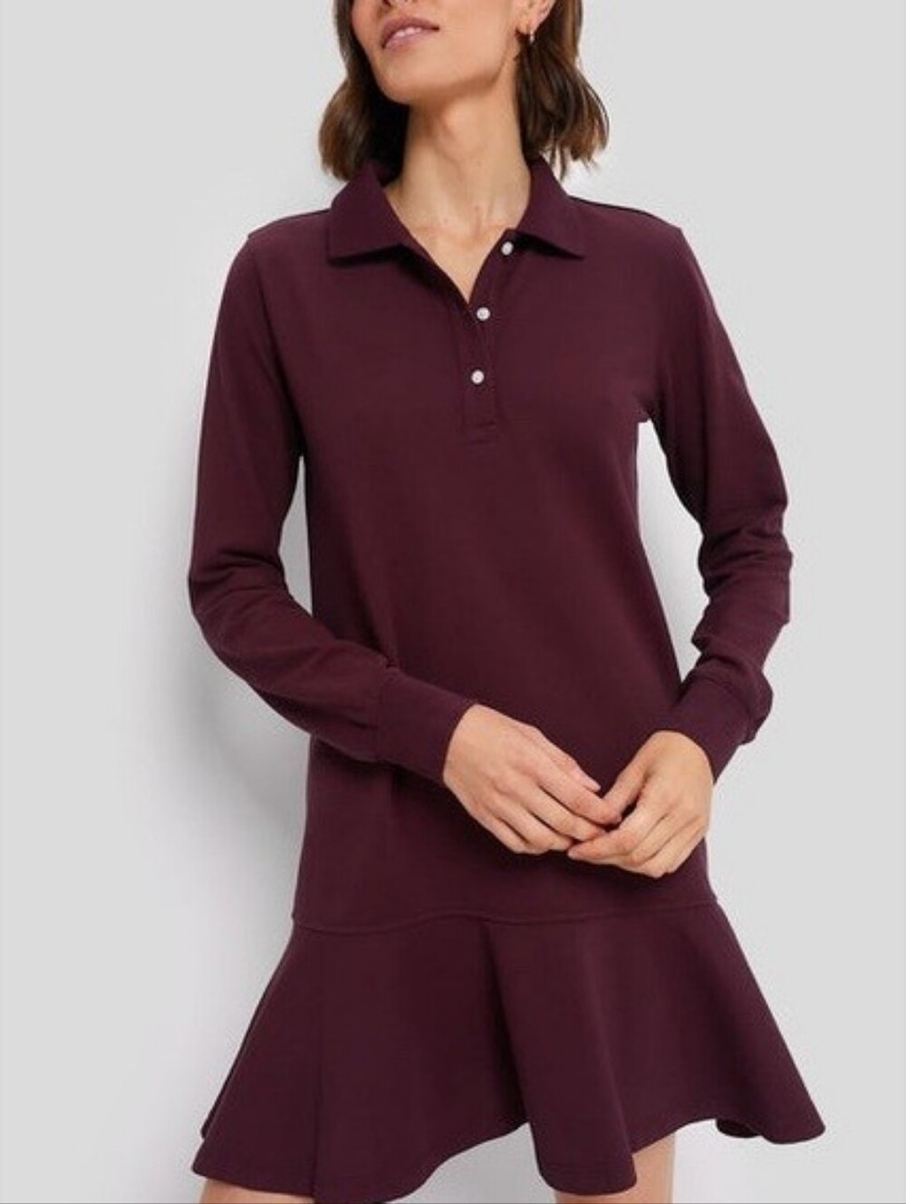 Tuckernuck Winetasting Longsleeve Pique May Polo Dress Size M Burgundy Old Money